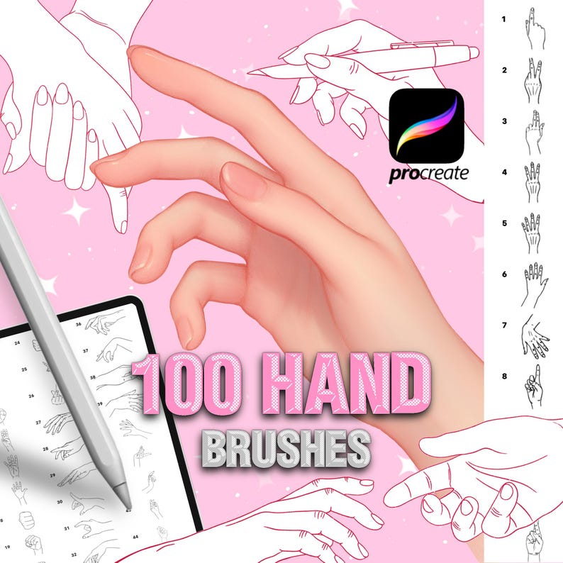 100 Hands Procreate Brushes (Digital Download) image 1