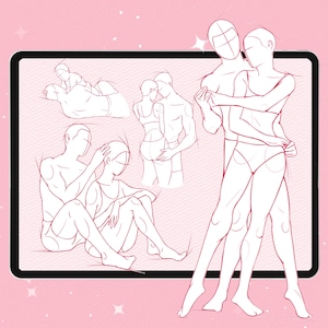 Pode incluir: Ilustra&ccedil;&atilde;o de desenho de linha de quatro casais diferentes em v&aacute;rias poses sobre um fundo rosa. Os casais s&atilde;o desenhados em um estilo simples sem tra&ccedil;os faciais.