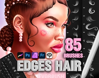 Photoshop Hair Edge Brushes: Hairstyles, Braids, Curly, Portrait Face Female