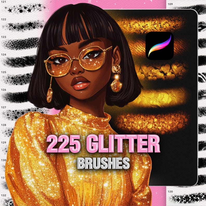 225 Procreate Glitter Texture Brushes, Shimmer, Metallic - Etsy