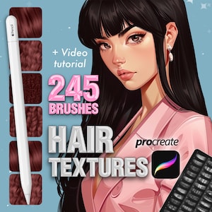 245 Procreate Hair Texture Brushes: Braids, Curly hair