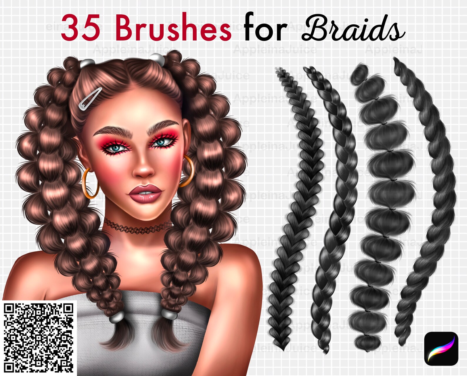 Procreate Hair Brushes. Procreate Bundle Stamps. Procreate Etsy