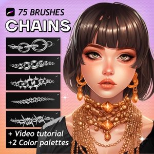 Procreate Chains brushes. Procreate female portrait. Procreate jewelry