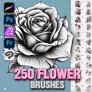 Photoshop flower tattoo brushes. Photoshop rose tattoo brushes. Photoshop peony tattoo brushes. Clip Studio Paint female male tattoo brushes