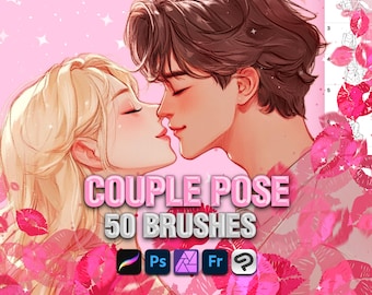 50 pincéis de poses de casal para Photoshop, Procreate e Clip Studio