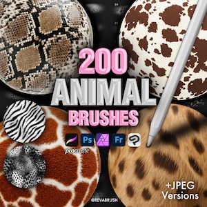 200 djurtexturpenslar: Zebra, Leopard, Ormhud, Pälsmönster