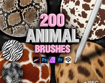 200 Animal Texture Brushes: Zebra, Leopard, Snake Skin, Fur Patterns