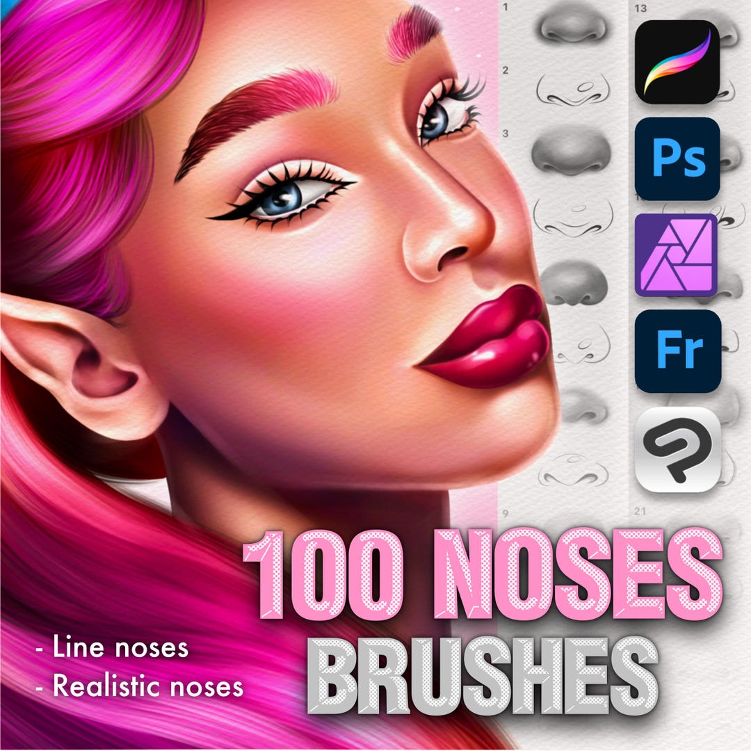 Nose Brushes. Noses Stamp. Female Face