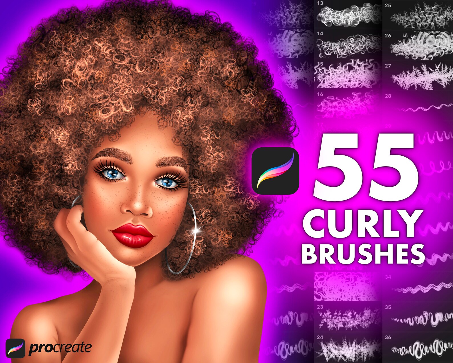 Procreate Curly Brushes. Hair Brush Set. Procreate Wavy Hair Etsy