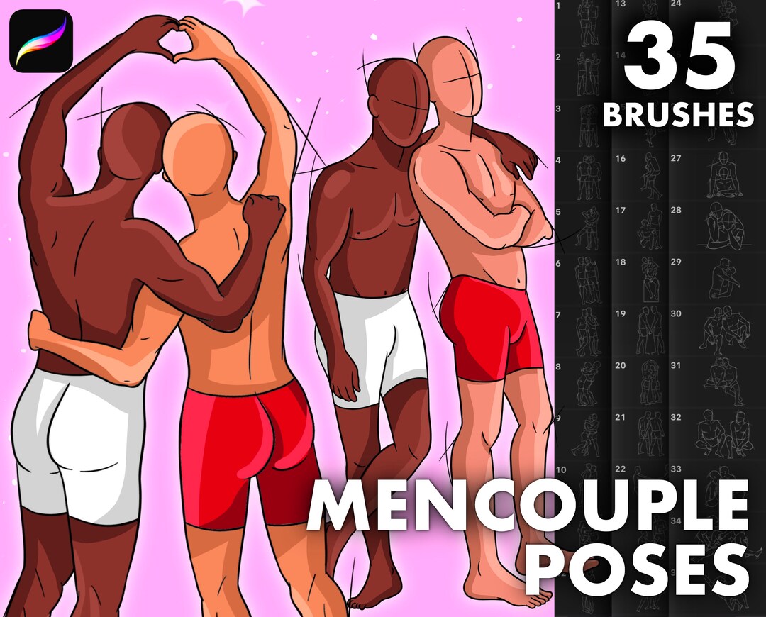 Procreate Male Stamps Brushes. Procreate Men Couple Poses. Procreate