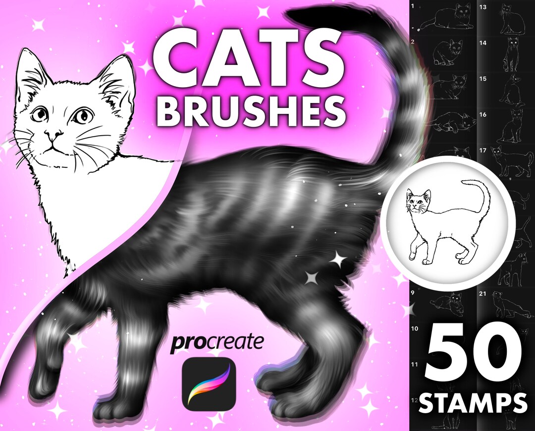 Cats Procreate Stamps Brushes. Procreate Cat Brush. Procreate Animals