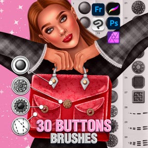 Procreate Button brushes. Procreate Fashion brushes. Procreate Sewing Stitching brushes. Photoshop Fabric brushes. Photoshop buttons stamps