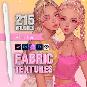 Photoshop Fabric textures brushes. Clip Studio Clothes brushes. Photoshop Lace, Denim, Silk, Tulle, Fur brushes