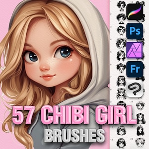Photoshop Chibi Brushes. Photoshop female brushes. Photoshop anime manga brushes. Photoshop portrait brushes. Clip Studio Girl Female brush