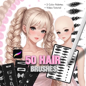 Procreate Anime Hair Braids Brushes (50 Brushes, 2 Palettes, Tutorial)