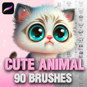 Pinceles de animales adorables de Procreate. Animales de dibujos animados de Procreate. Sellos de animales para niños de Procreate. Conejo, oso y ciervo kawaii de Procreate.