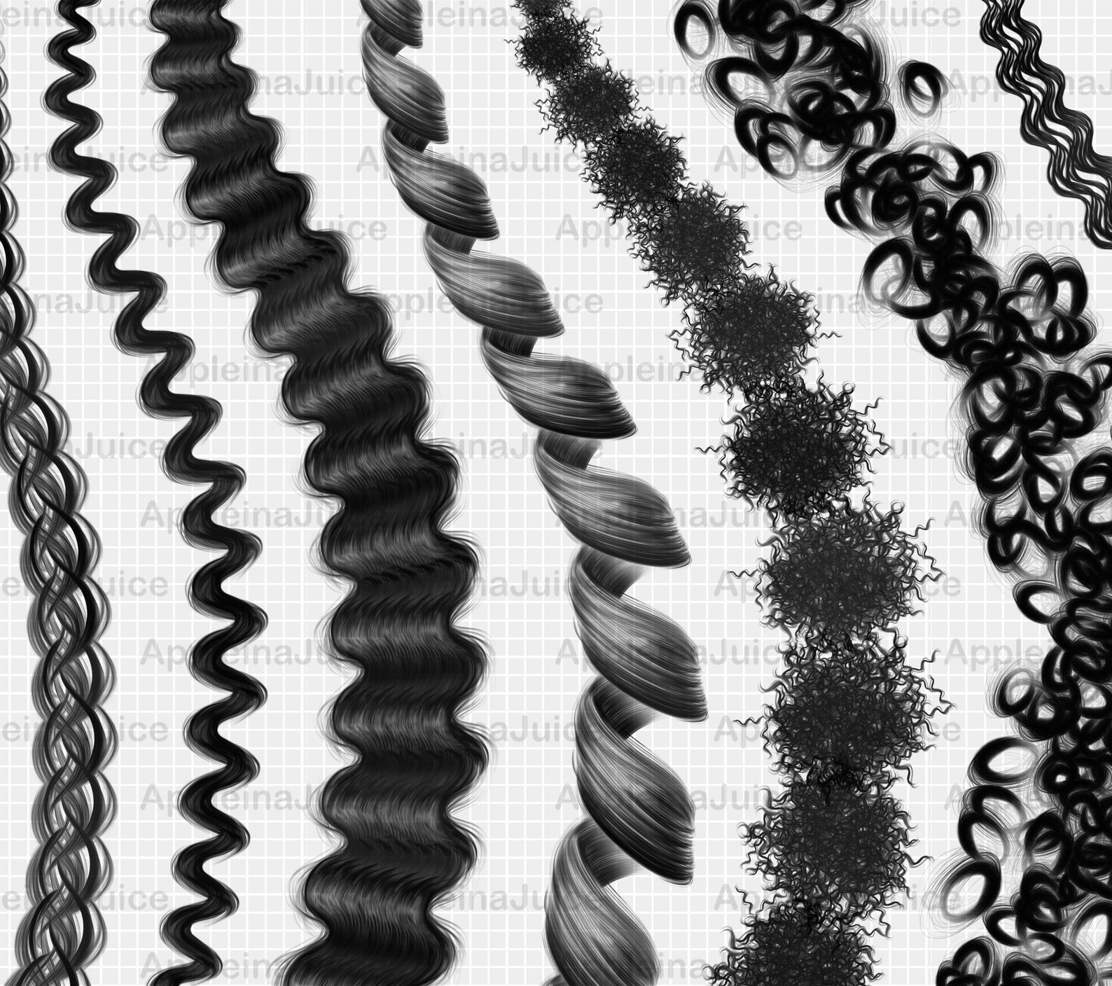 Procreate Curly Brushes. Hair Brush Set. Procreate Wavy Hair Etsy