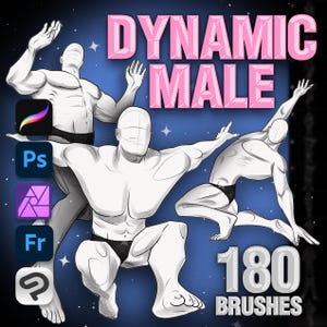Photoshop Male brushes. Photoshop body brushes. Photoshop dynamic pose brushes. Clip Studio Male brushes. Clip Studio body pose brushes