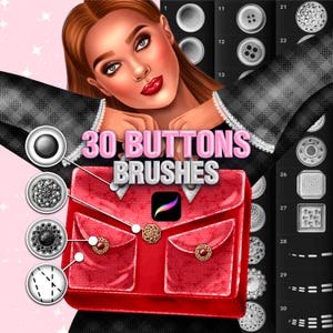 Procreate Button Bürsten. Procreate Nähbürsten. Photoshop Fashion Fabric Pinsel. Photoshopstempel für Knöpfe