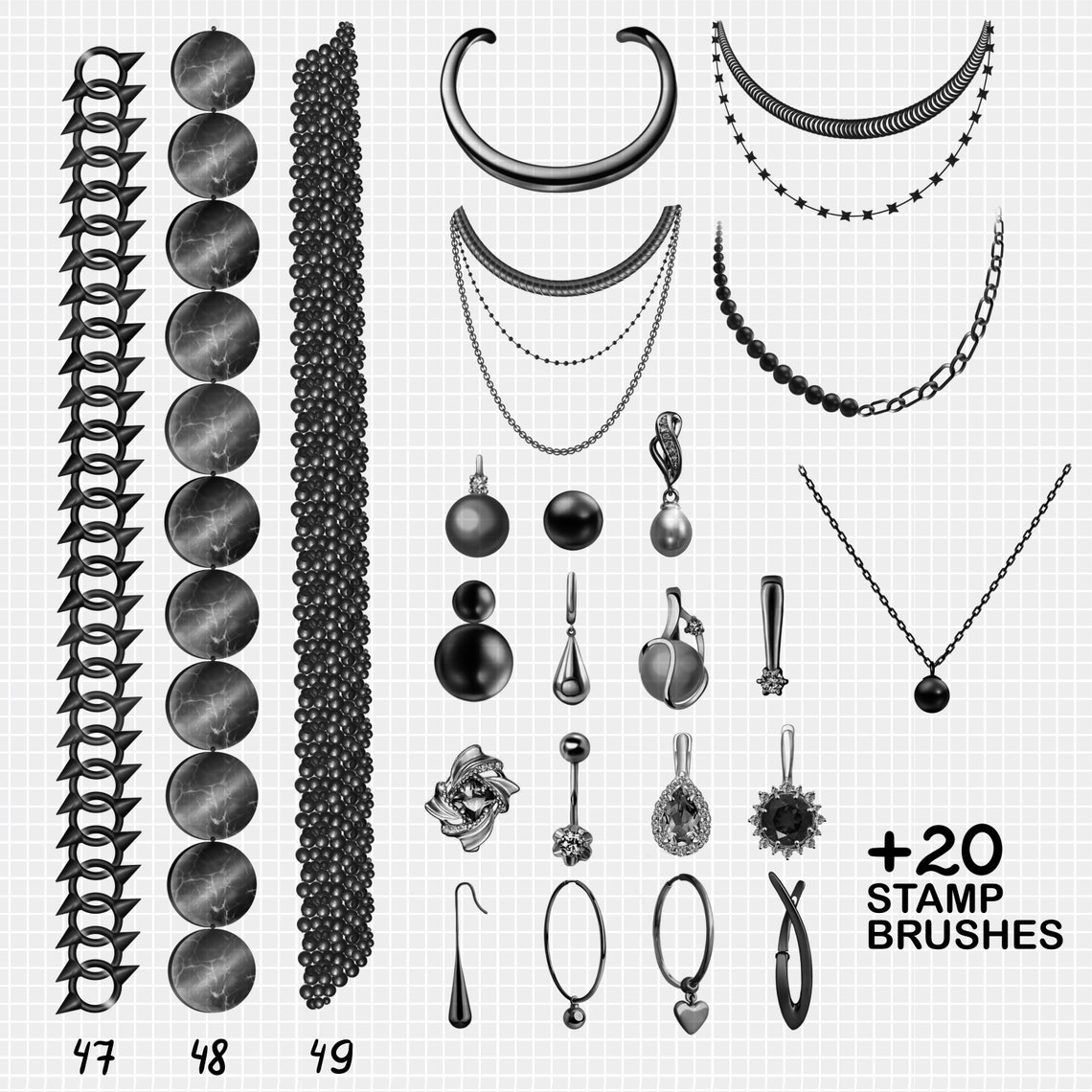Procreate jewelry brushes. Procreate Chain brushes. Procreate Etsy