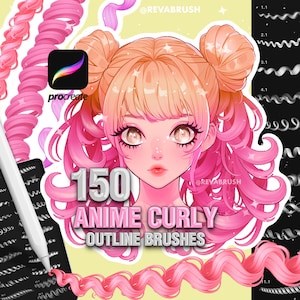 Pinceles de pelo de anime para Procreate: Pinceles de manga con contorno rizado y trenzas