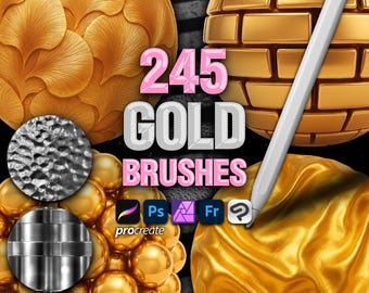 Gold texture brushes for Procreate, Photoshop, Clip Studio Paint, Affinity Photo, Adobe Fresco
