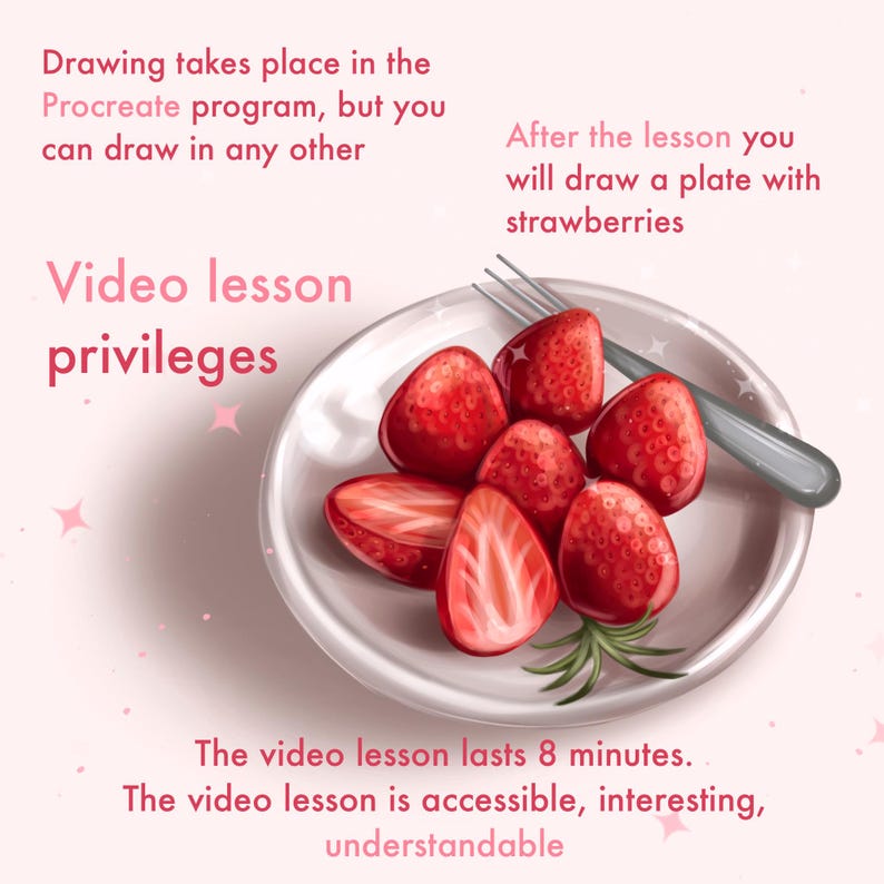 Strawberry Lessons Realistic Strawberry Drawing Video Course With Procreate Brushes ...
