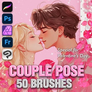 50 couple pose brushes, Photoshop brushes, Brushes for Procreate, Clip Studio, Couple pose stamps, Valentine day brushes