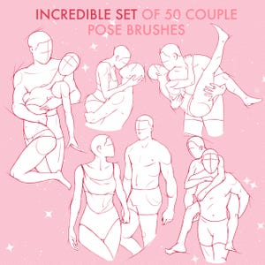 50 pincéis de poses de casal para Photoshop, Procreate e Clip Studio imagem 2