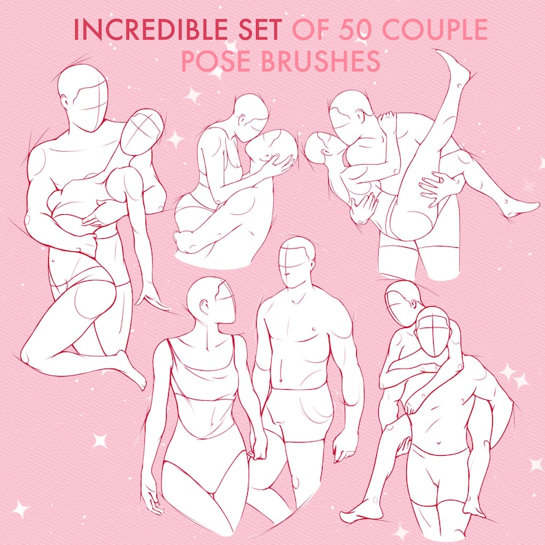 50 pincéis de poses de casal para Photoshop, Procreate e Clip Studio imagem 2