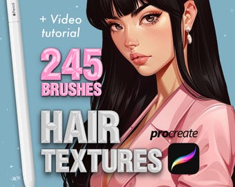 245 Procreate Hair Texture Brushes: Braids, Curly hair