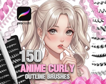 Procreate Anime-Haarbürsten: Lockige Outline- und Zopf-Manga-Pinsel