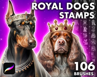 Procreate Dogs Royal brushes. Procreate dog portrait pet Stamps. Procreate Animals brush, Procreate Dog Head face