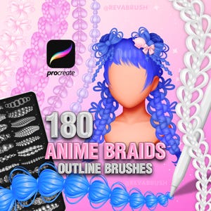 Procreate Anime Hair Brushes: Braids, Curls, Manga Hairstyles brushes