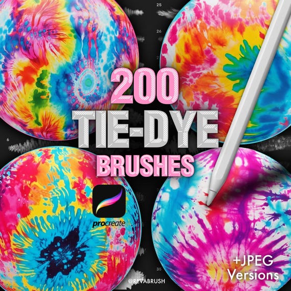 Procreate Tie-Dye Brushes: 200 Fabric Texture Fashion Brushes (Video Tutorial + JPEG)