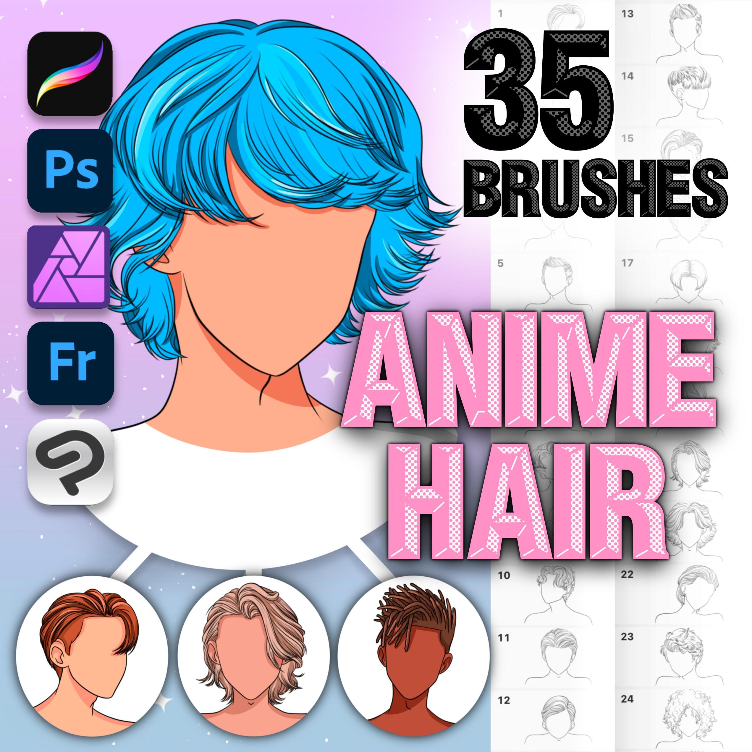 Photoshop Male Anime Haarbürsten. Photoshop männlich Manga Frisuren. Photoshop Chibi Pinsel. Clip Studio männliches Haar. Affinity Photo Frisur