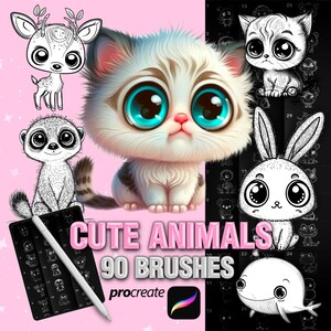 Procreate Cute Animals brushes. Procreate Cartoon Animals brushes. Procreate animal stamps