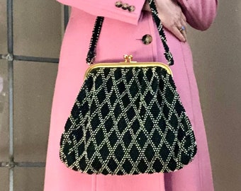 Vintage Beaded Shoulder Bag: Mid-Century Top Handle Purse