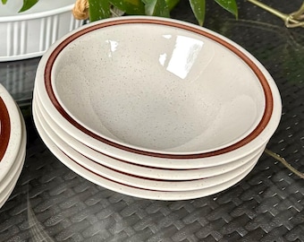 Momoyama Stoneware Bowls x4: Oatmeal Finish, Valencia Poppies Series, Japan, 1970s