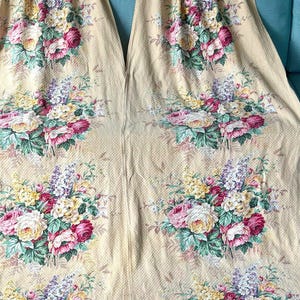 Vintage Art Deco Barkcloth Curtain Pair: Puritan Print Floral Panels