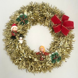 Vintage Scandinavian/ Swedish Styled -Wooden Figures- Tinsel Wreath &quot;Island of Lost Toys&quot; Christmas Wreath