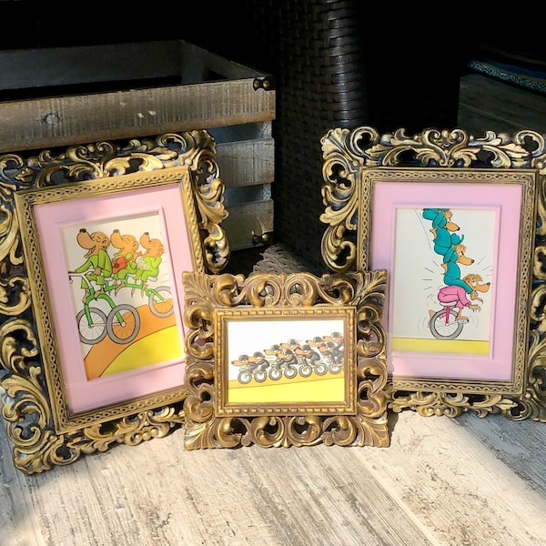 Ornate Gold Hollywood Regency Frame Set /Wall Decor Set (Plastic Mold) Frames (Berenstain Bears included) Circa 1960-70s