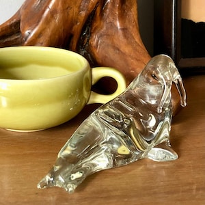 MCM Walrus- Blown Art Glass- Paperweight- Clear Glass- Circa 1960-1980s