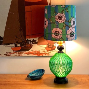 MCM Green & Blue Lucite Table Lamp with Shade~ 3 way Light~Base, Top or Both Light up- Circa 1950-1960s- Atomic Era / 34.5 Inches Tall