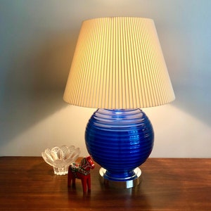 MCM "Gilbert" Montreal Softlight Blue Lucite Lamp w/ Original Hard Plastic Pleated Shade- Circa 1960s