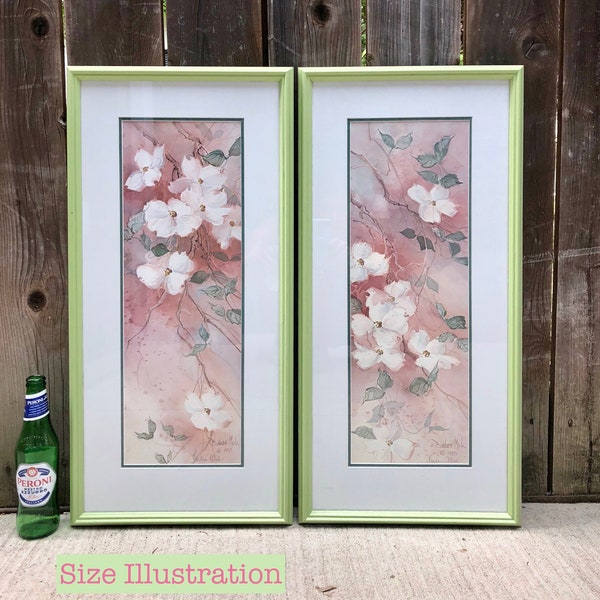 1985 Barbara Mock Framed/ Signed Watercolour Print PAIR ~Dogwood Florals~ (Each measures 13 by 26 inches)