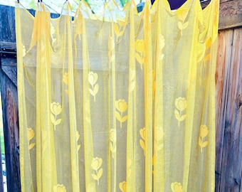 MCM Yellow Mesh Tulip Pattern Curtain/ Repurposing Fabric~ Circa 1960-1980s 8.5 by 15 Feet, Uncut.