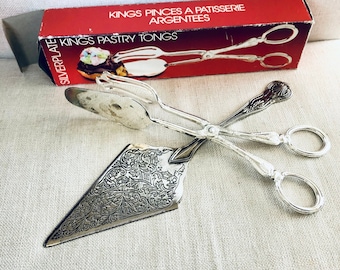 Vintage Silver Plate Pie & "Kings" Pastry/ Serving Tongs PAIR Circa 1950-1980s