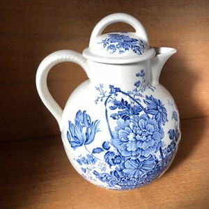 Crown Devon Fielding&#39;s Teapot- Blue & White Floral- Charlotte Royal- Staffordshire England- Circa 1930-1950s