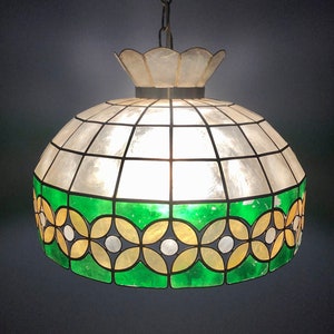 Capiz Shell/ Mother of Pearl Plug-in- Swag/ Hanging Lamp~ Circa 1950-1980s (Long 12+ Foot cord)